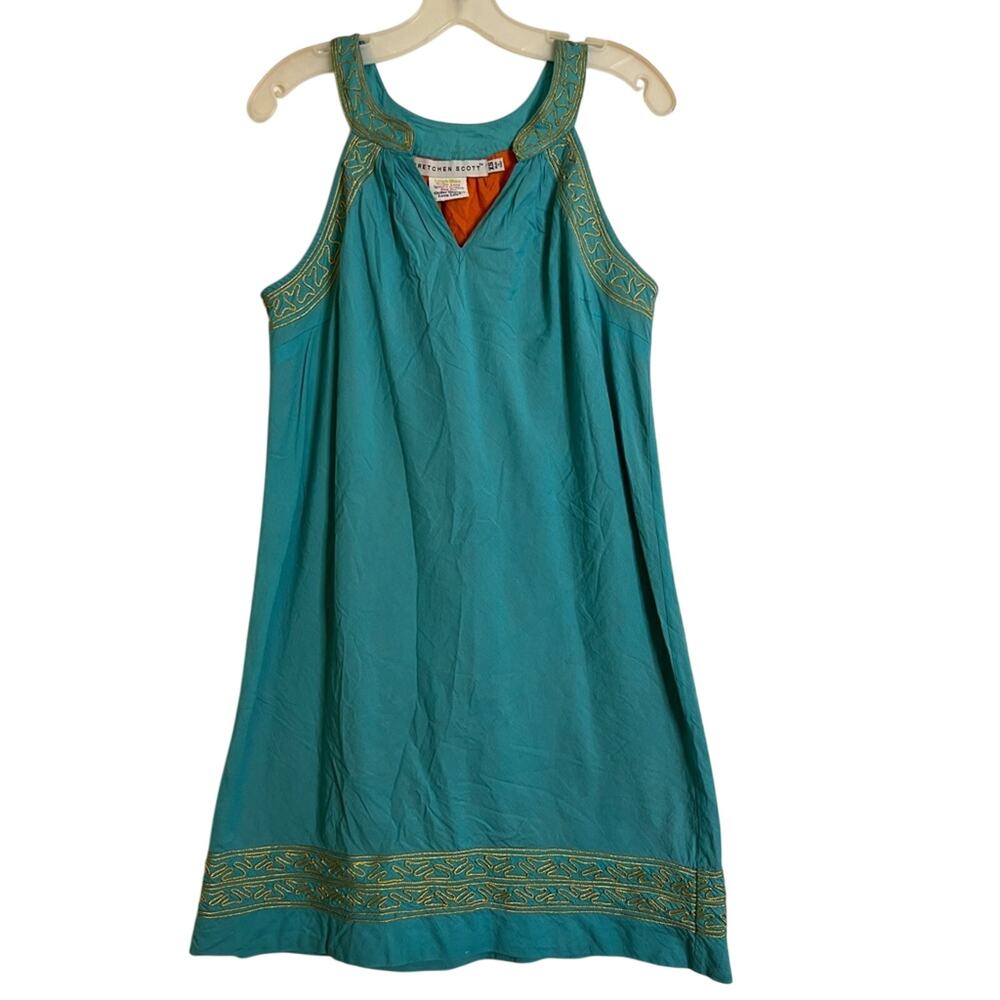 NWT Gretchen Scott Teal Embroidered Sleeveless Dress SZ XS